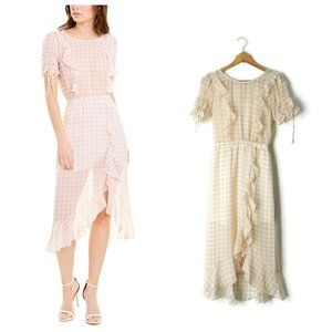 For Love and Lemons Pink Gingham Dorothy Midi Dress ruffles sheer chiffon XS
